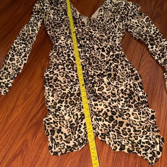Nicholas Gathered Dress In Leopard Print Brown Mini Ruched Size US 4 Italy 40 - Picture 4 of 11
